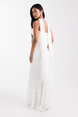 Six Stories Bridal lace bandeau scarf neck maxi dress in white