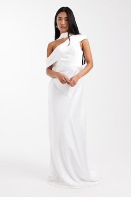 Six Stories Bridal satin one shoulder maxi dress in white