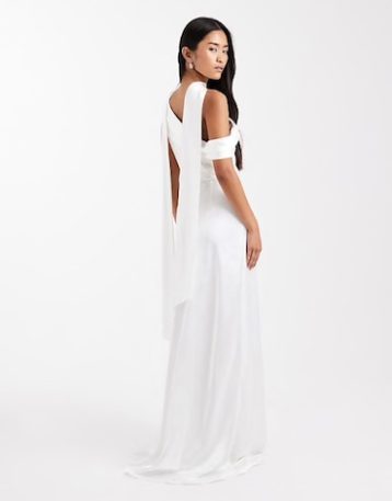 Six Stories Bridal satin one shoulder maxi dress in white