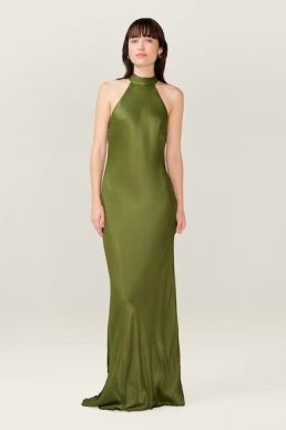 Omnes Dresses milos maxi halter neckline bridesmaid green