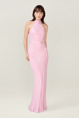 Omnes Dresses milos maxi halter neckline bridesmaid pink