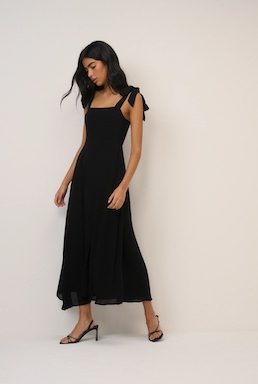 Nobody's Child Black Square Neck Tamar Midi Bridesmaid Dress