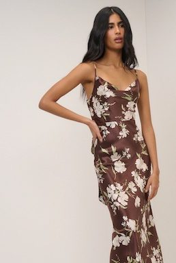 Nobody's Child Chocolate Brown Floral Bridesmaid Strappy Ellison Maxi Dress