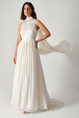 Monsoon Margo drop waist wedding dress & scarf ivory