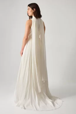Monsoon Margo drop waist wedding dress & scarf ivory