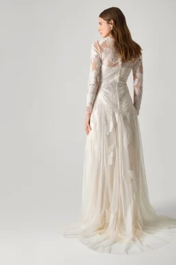 Monsoon Milena long sleeve floral embroidered mesh wedding dress
