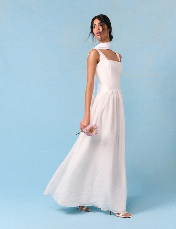 Nobody's Chid Bridal Ivory Jacquard Corset Maxi Honey Midi Dress