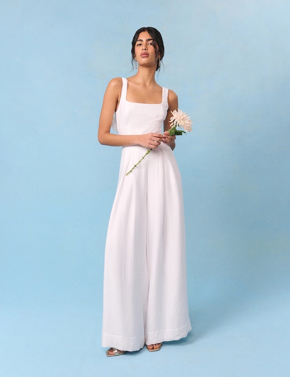 Nobody's Child Bridal Ivory Satin Bow-Back Jumpsuit