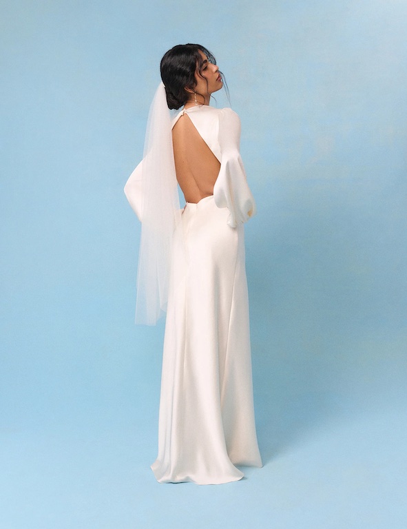 Nobody's Child Bridal Ivory Satin Open Back Long Sleeve Isadora