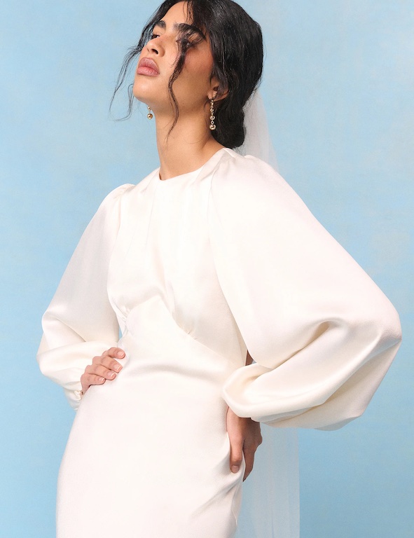 Nobody's Child Bridal Ivory Satin Open Back Long Sleeve Isadora