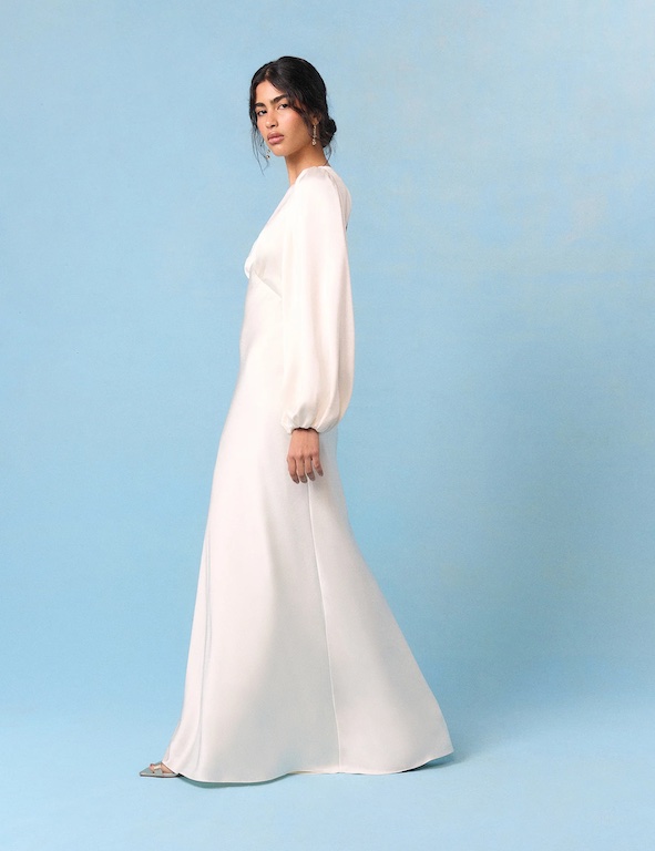 Nobody's Child Bridal Ivory Satin Open Back Long Sleeve Isadora