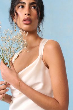 Nobody's Child Bridal Pearl Ivory Satin Draped Slip Lavender Maxi dress