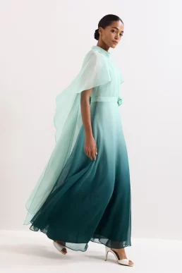 Phase Eight Aspen Cape Maxi Dress Teal Multi