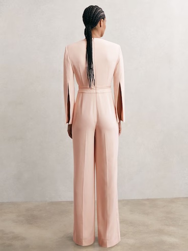 Reiss Evora Plunge-Neck Split-Sleeve Jumpsuit in Pale Pink Blush