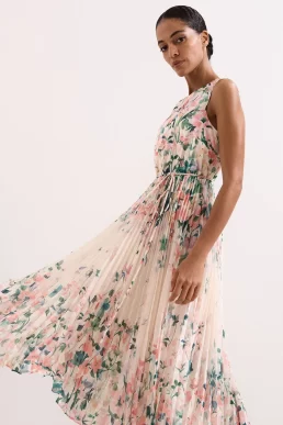 Phase Eight Georgiana Midi Dress Pale Pink Multi