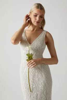 Coast Honoured Plunge Floral Vintage Embellished Wedding Dress