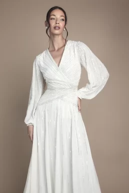 Coast Long Sleeve Linear Embellished Wedding Dress Ivory