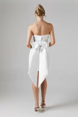 Coast White Bow Back Bandeau Mini Bridal Dress In Stretch Crepe