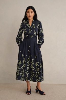 Hobbs Annie Floral Embroidered Skirt Midnight Navy Multi
