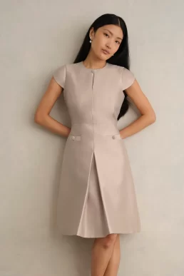 Hobbs Avery Wool Silk Dress Oyster