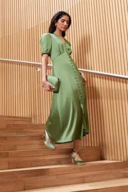 Hobbs Pia Silk Floral Dress Green Ivory Multi