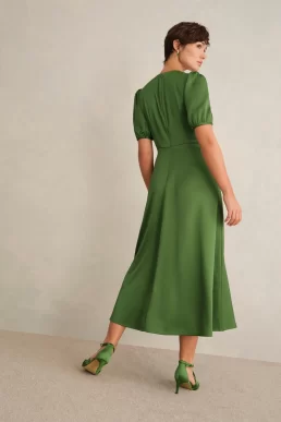 Hobbs Pia Silk Floral Dress Green Ivory Multi