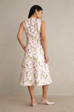 Hobbs Lana Floral Jacquard Dress Pink Blush Multi