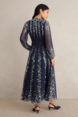 Hobbs Ros Floral Silk Sleeve Dress Midnight Navy Blue Multi