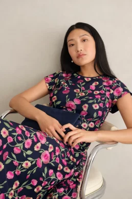 Hobbs Tia Embroidered Dress Black Pink Multi