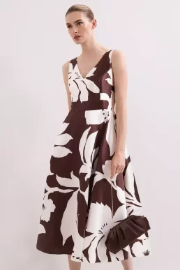 Phase Eight Delicia Midi Dress Brown White