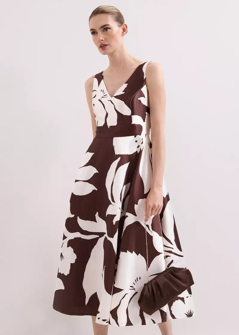 Phase Eight Delicia Midi Dress Brown White