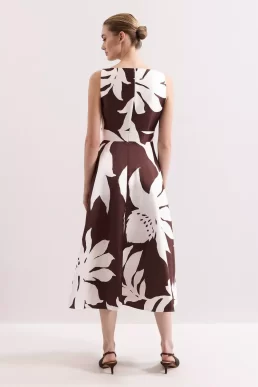 Phase Eight Delicia Midi Dress Brown White