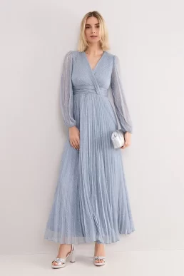 Phase Eight Harper Plisse Maxi Bridesmaid Dress Pale Blue
