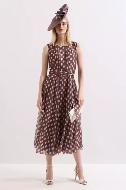 Phase Eight Lucinda Spot Midi Dress Late Brown Cream
