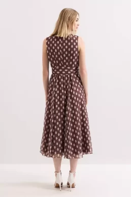 Phase Eight Lucinda Spot Midi Dress Late Brown Cream