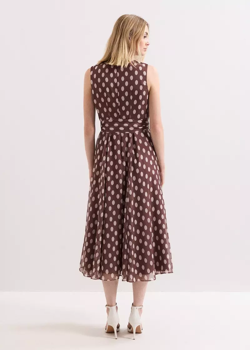 Phase Eight Lucinda Spot Midi Dress Late Brown Cream