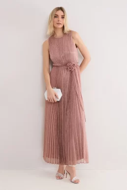 Phase Eight Simara Plisse Bridesmaid Maxi Dress Pale Pink