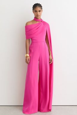 Reiss Carrie One-Shoulder Drape Wide-Leg Jumpsuit in Raspberry Pink