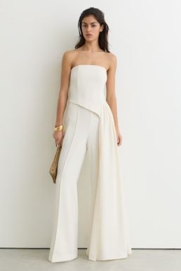 LeahStrapless Drape Wide-Leg Jumpsuit in Ivory
