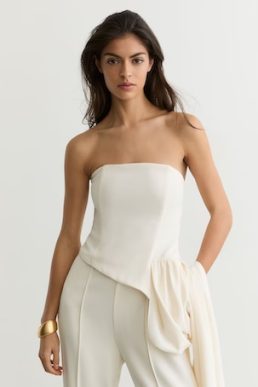 LeahStrapless Drape Wide-Leg Jumpsuit in Ivory