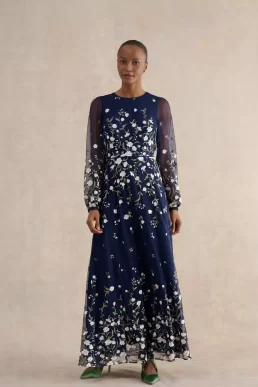 Hobbs Judy Embroidered Maxi Dress Midnight Navy Multi