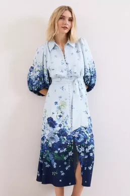 Phase Eight Noella Midi Shirt Dress Pale Blue Multi