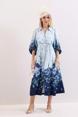 Phase Eight Noella Midi Shirt Dress Pale Blue Multi