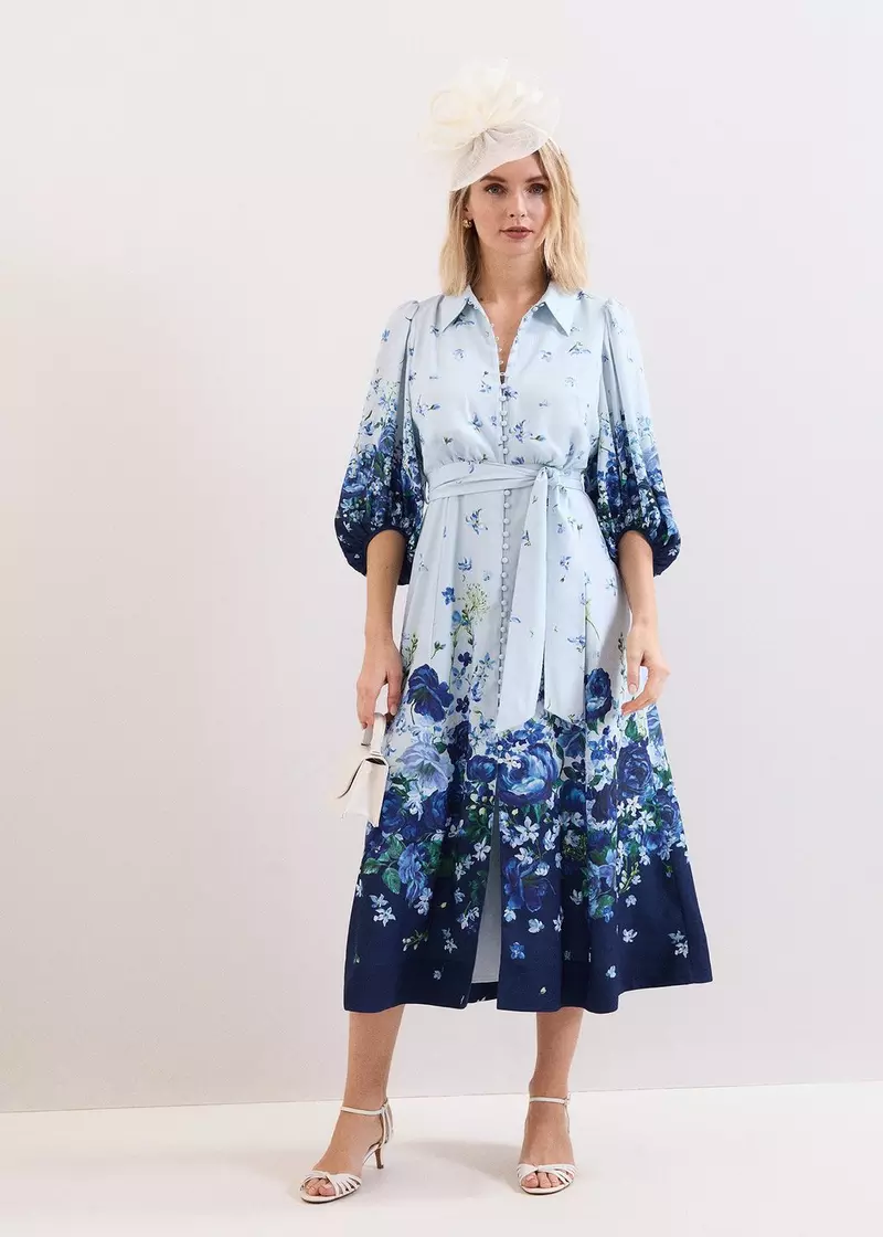 Phase Eight Noella Midi Shirt Dress Pale Blue Multi