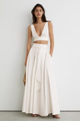 SimoneCotton Tie-Back Plunge Cropped Top in Ivory