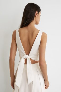 SimoneCotton Tie-Back Plunge Cropped Top in Ivory