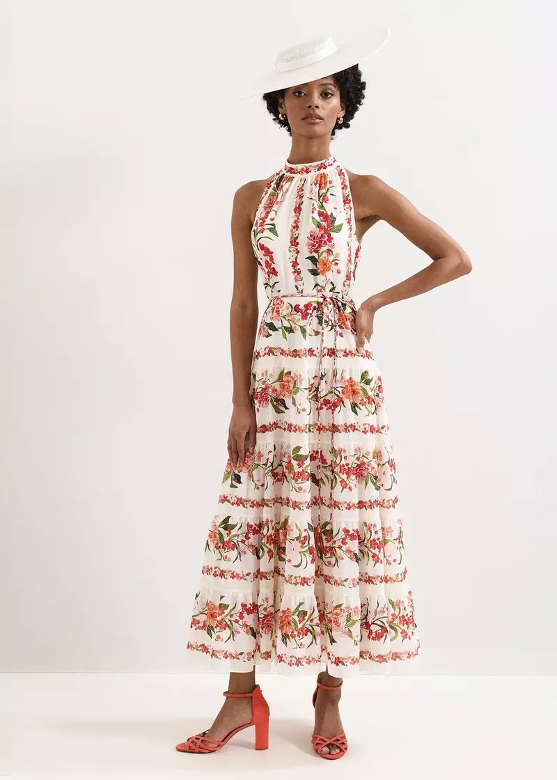 Nita Cream Floral Tiered Maxi Dress