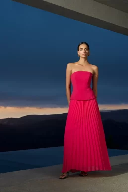 French Connetion Tiana Georgette Corset Maxi Dress Peony Pink