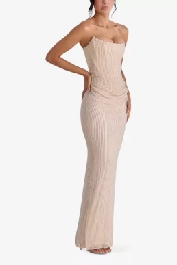 House of CB Arielle Bead-Embellished Mesh Bridal Gown
