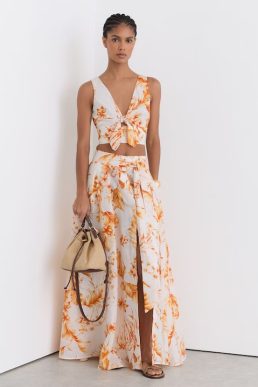 milly skirt floral ivory orange